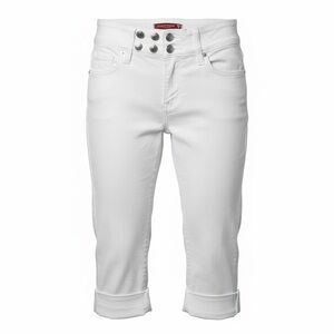 Y2K Guess White Stretch Denim Capri Jeans Mid Rise Button Waist 27